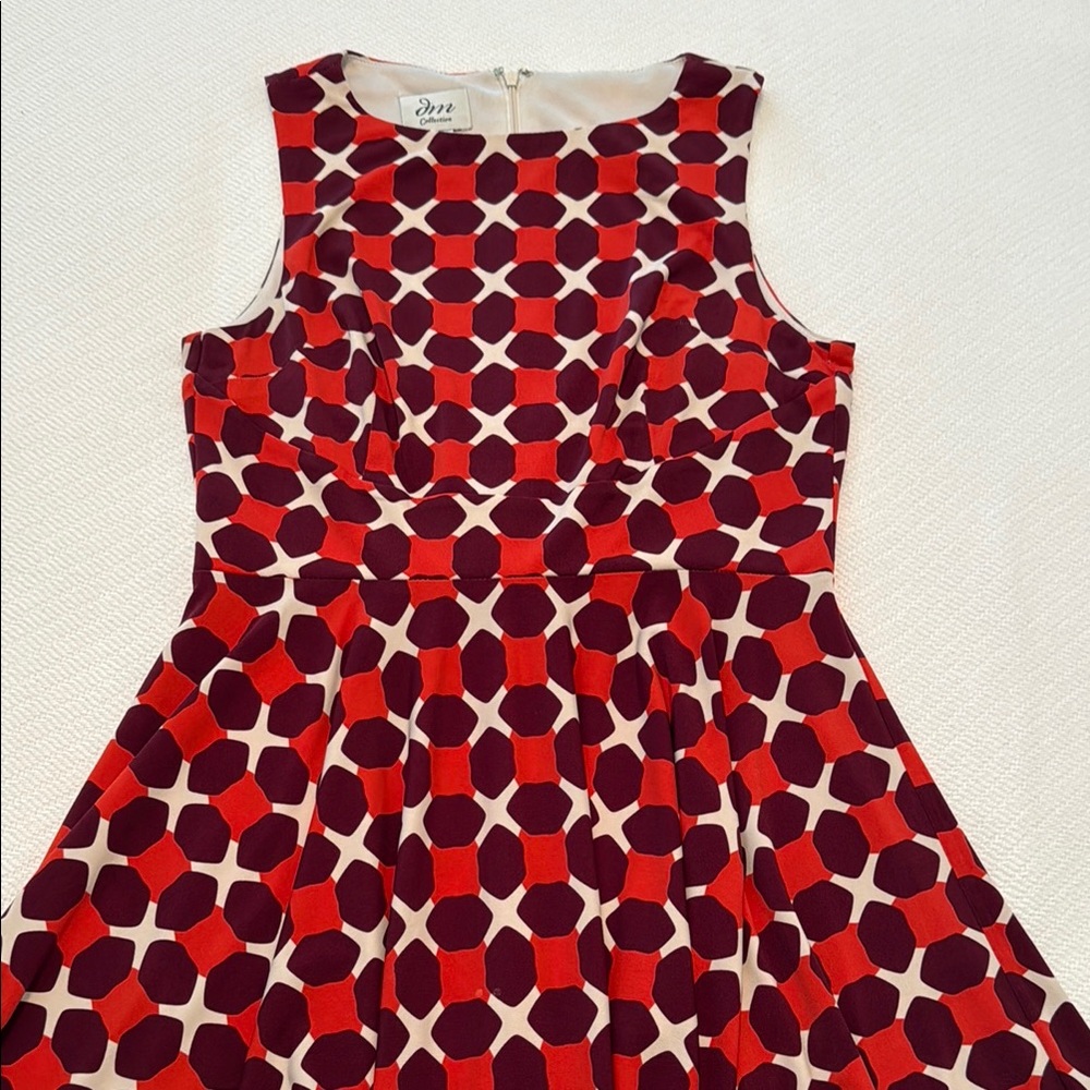 JM Collection Red and Cream Geometric Dress